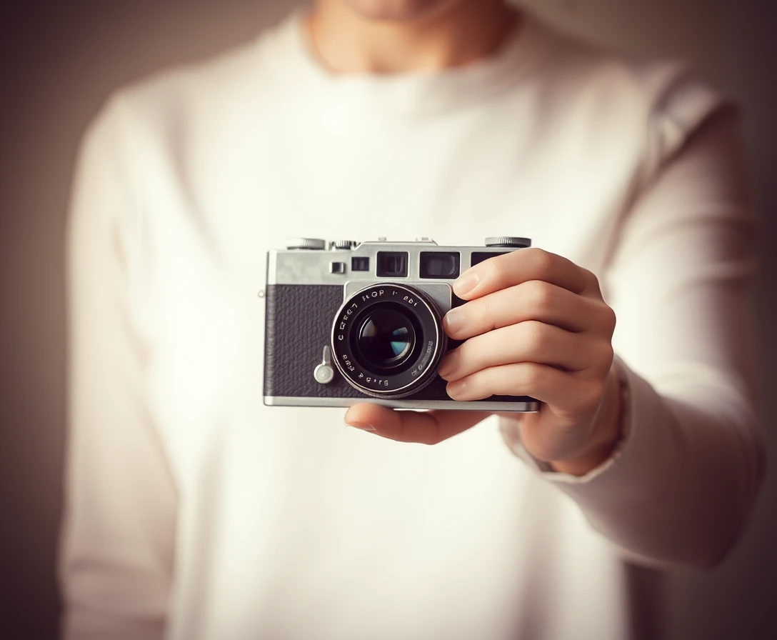 A person holding a vintage camera, nostalgic photography